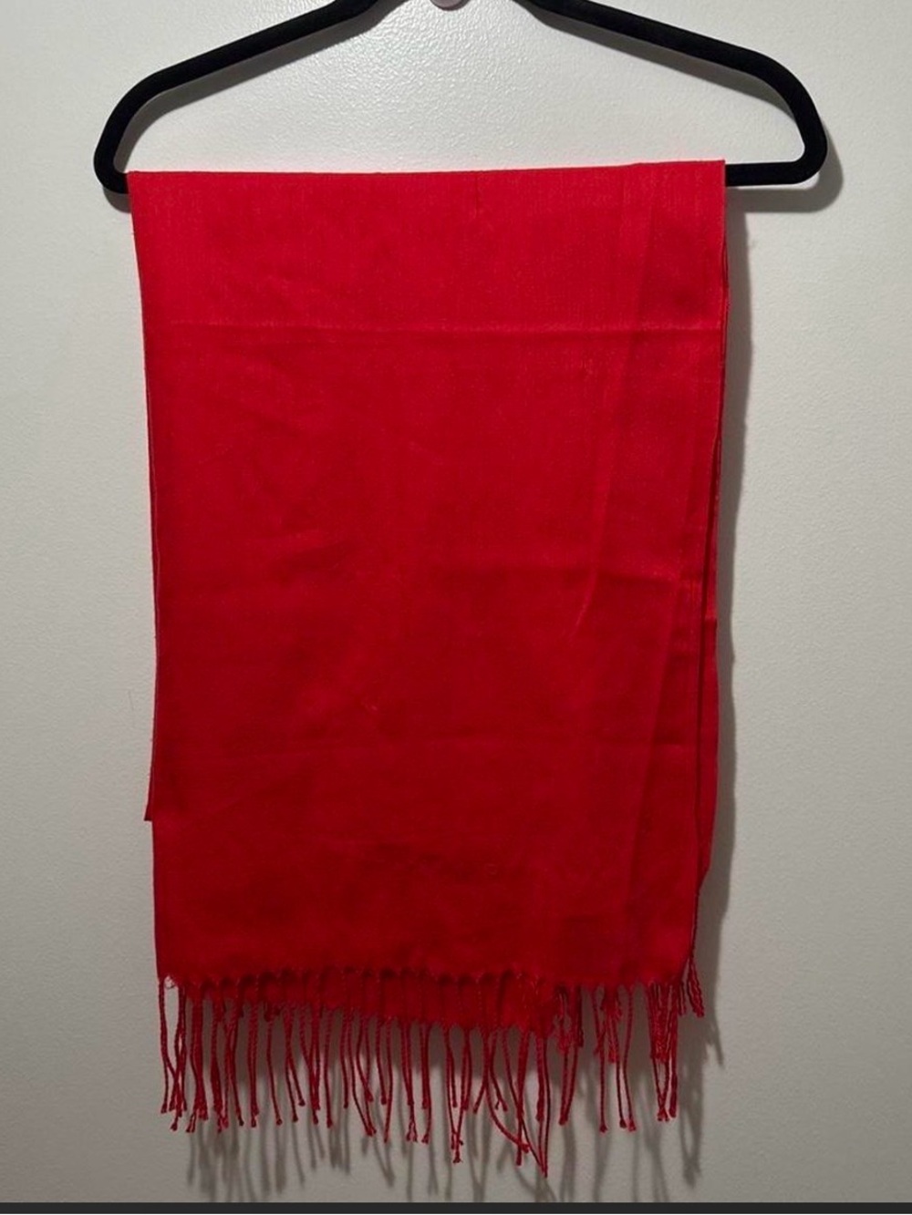 Red Women's Fringe Scarf - Classic Solid Wrap